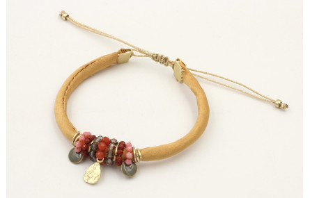 Pulsera seda rellena mostaza colgante lamina labra