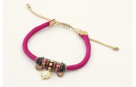 Pulsera seda rellena fucsia colgante estrella cris