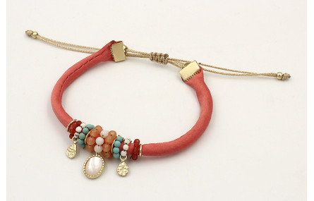 Pulsera seda rellena salmón colgante pieza opal y 