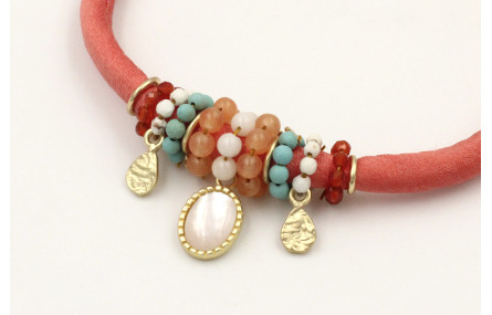 Pulsera seda rellena salmón colgante pieza opal y 
