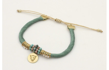 Pulsera seda rellena verde con nudo macrame con pe