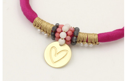 Pulsera seda rellena fucsia con nudo macrame con p