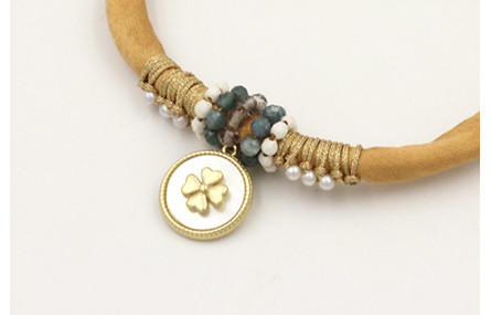 Pulsera seda rellena mostaza con nudo macrame con 