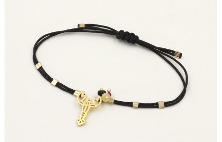 Pulsera hilo negro con tubitos aplastados, cangrej