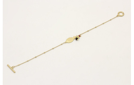 Pulsera cadena micro bola dorada mate con pez, aba