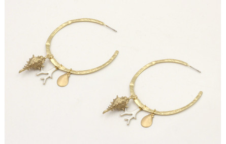 Pendientes aro aplastado colgantes coral esmaltado