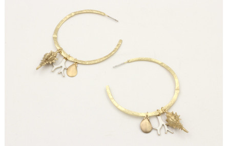 Pendientes aro aplastado colgantes coral esmaltado