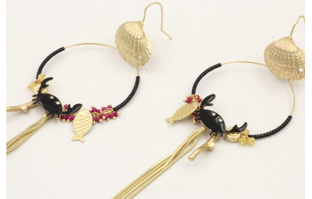 Pendientes perno concha colgante aro con miyuki ne