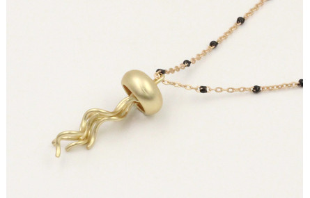 Solitario cadena micro esmalte negro colgante medu