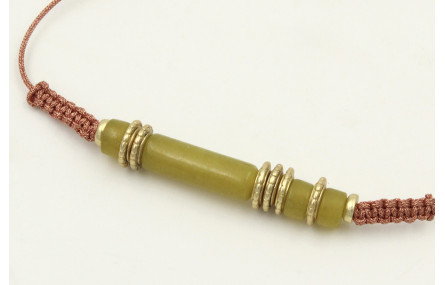 Pulsera hilo oro rosa con nudo macramé con discos 