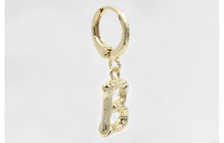 Singel earring cierre aro dorado, colgante letra B