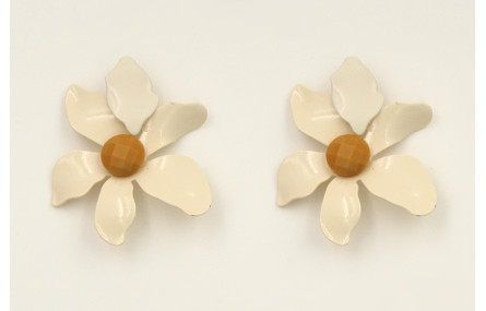 Pendinetes flor esmaltada beige con brillo mostaza
