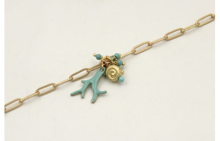 Pulsera cadena ovalos dorado mate con colgante cor