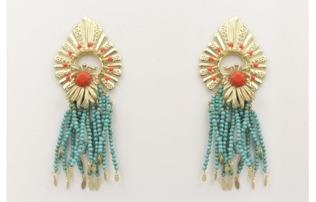 Pendientes hoja estriada y nénufar con brillo cora