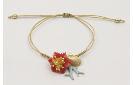 Pulsera hilo fino dorado con nudo serpiente, conch