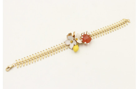 Pulsera cadena espiga dorado brillo con flores esm