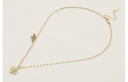 Collar cadena eslabón aplastado dorado mate con pa