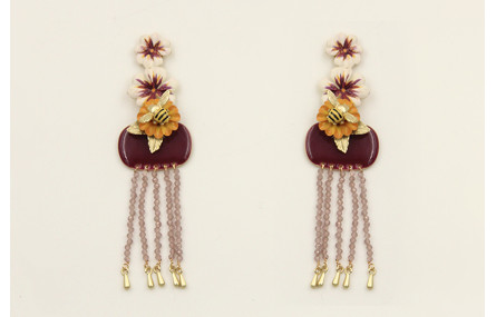 Pendientes flores blanca,morada,naranja,rectangulo