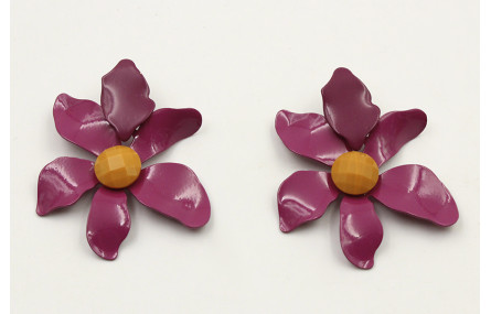 Pendientes flor esmaltada cardenal y brillo mostaz