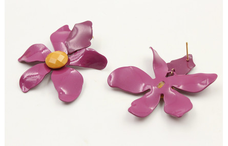 Pendientes flor esmaltada cardenal y brillo mostaz
