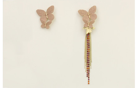Pendientes irregulares perno mariposas rosas palo 