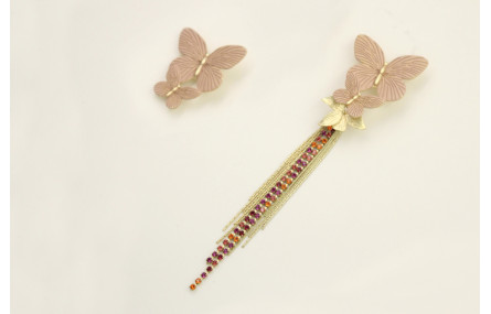 Pendientes irregulares perno mariposas rosas palo 