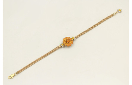 Pulsera cadena bolas 3 bandas dorada mate con marg