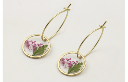 Pendientes aro pequeño con colgante disco cristal 