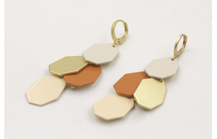 Pendiente cierre aro con hexágonos beige,dorado ma