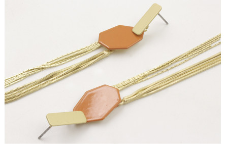 Pendientes perno listón plano dorado mate con hexá