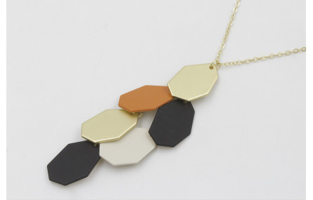 Collar cadena de eslabón doarado mate con hexágono