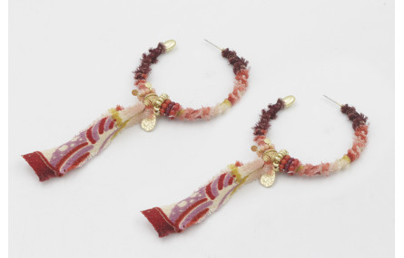 Pendientes aro planos forrados de lazo tubo kimono