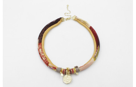 Collar seda natural mostaza y lazo tubo kimono gra