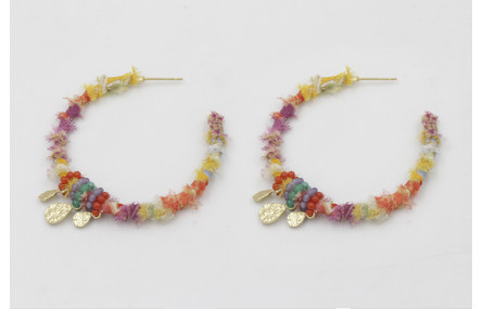 Pendientes aro plano forrado de lazo tubo kimono a