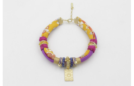 Pulsera seda natural morado y lazo tubo kimono ama