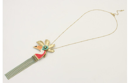 Colgante de cadena oro mate con microbolas, flor o