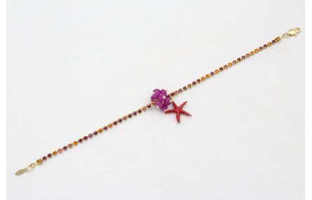 Pulsera cadena de strass naranja, rosa, fucsia con