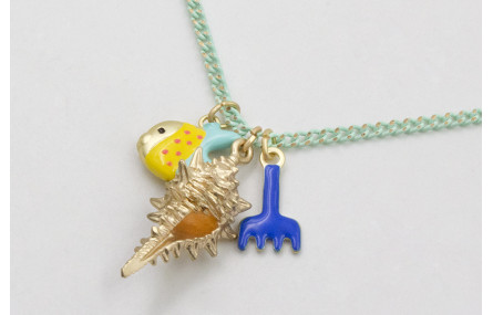 Collar cadena eslabón plano turquesa con pez esmal