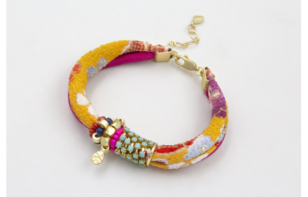 PULSERA SEDA NATURAL FUCSIA Y LAZO TUBO KIMONO AMA