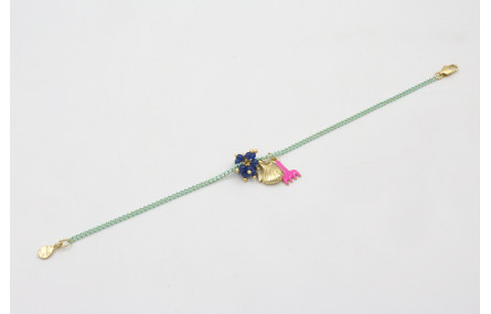 Pulsera cadena eslabón plano turquesa con colgante