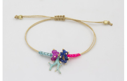 Pulseras hilo dorado con rama esmaltada turquesa, 