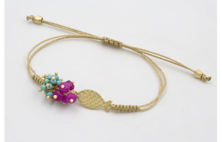 Pulsera hilo dorado con nudo serpiente, pez dorado