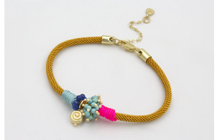 Pulsera cordón retorcido mostaza forrada con hilo 