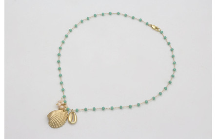 Collar cadena bolas facetadas turquesas con colgan