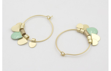 Pendientes aro mediano dorado mate dagas turquesas