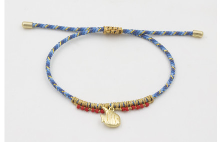 Pulsera de driza azul y dorado con nudo macramé do