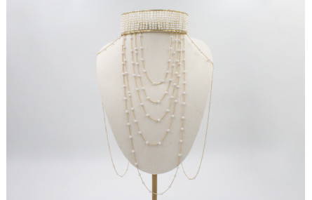 Choker doble aro todo cosido de perlas naturales y