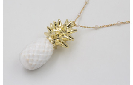 Collar cadena eslabón plano con perla intercalada