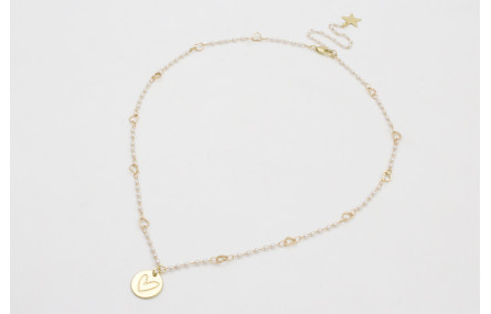 Collar cadena eslabón corazón con perla intercalad