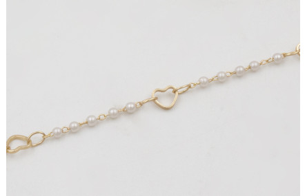 Pulsera cadena eslabón corazón con perla intercala